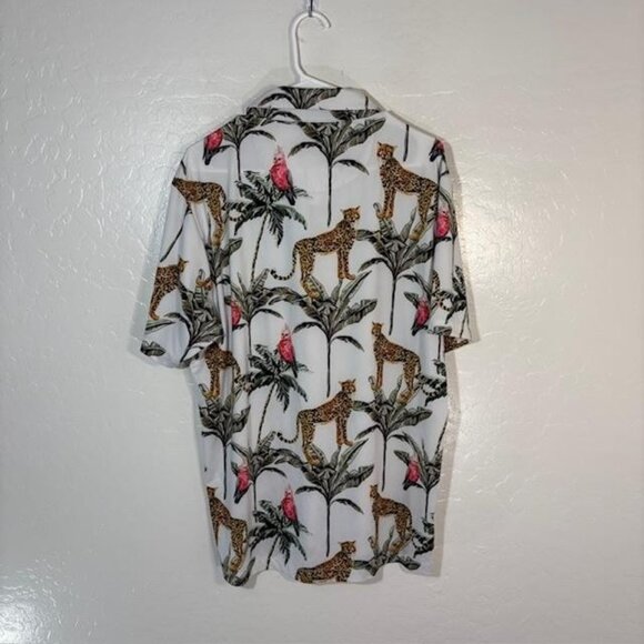 Bad Birdie Polo Shirt Mens Large White Tropical Leopard Parrot Golf Performance - Picture 5 of 7